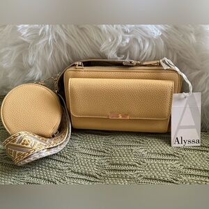 Alyssa Yellow Pebbled Leather Crossbody Bag with Coin Pouch